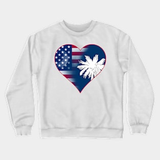 State of South Carolina Flag and American Flag Fusion Design Crewneck Sweatshirt